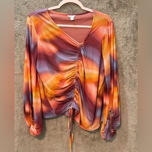 Cato Sunset Tie-Dye Ruched Blouse